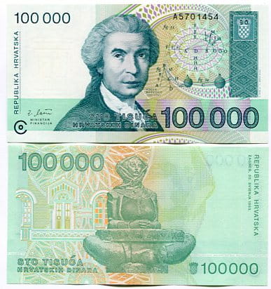 Chorwacja 100 000 Dinara 1993 r. UNC
