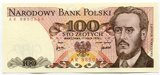 Banknot Polska 100 zł z 1976 r. AN