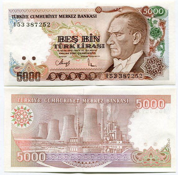 Turcja 5000 Lirasi 21970 r. UNC
