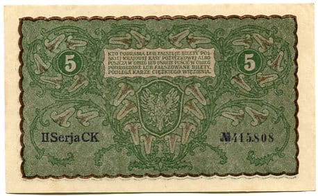 Banknot Polska 5 Marek Polskich 1919 r. AE