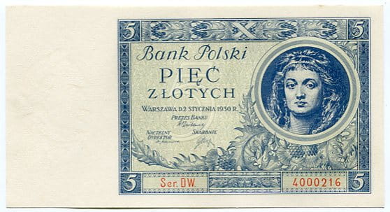 Banknot Polska 5 Złotych 1930 r. CZ