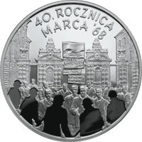 10 zł Ag 40. rocznica Marca ’68 2008 r.