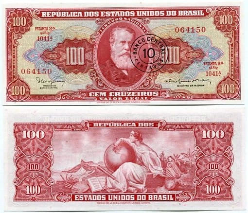 Brazylia 100 Cruzeiros 1967 r. UNC