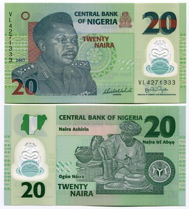 Nigeria 20 Naira 2016 r. Polimer UNC