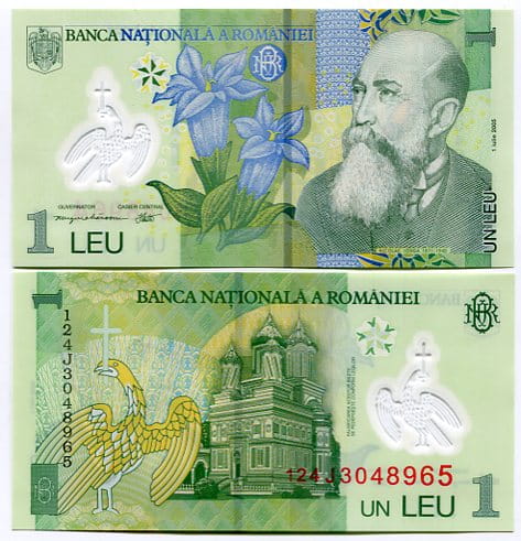 Rumunia 1 Lei 2018 r. Polimer UNC