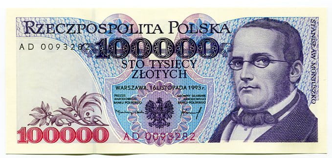 Banknot Polska 100000 zł z 1993 r. AD