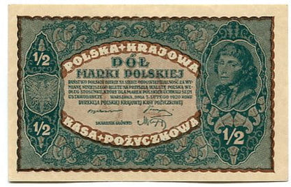 Banknot 1/2 Marki Polskiej 1920 r.
