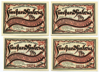 Zestaw 4 Notgeld Szczecin Stettin 1921 r. 75 pfennig