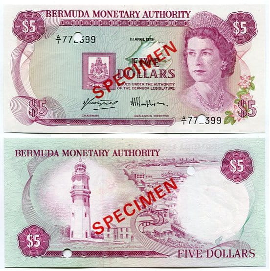 Bermudy 5 Dollars 1978 r. UNC Specimen