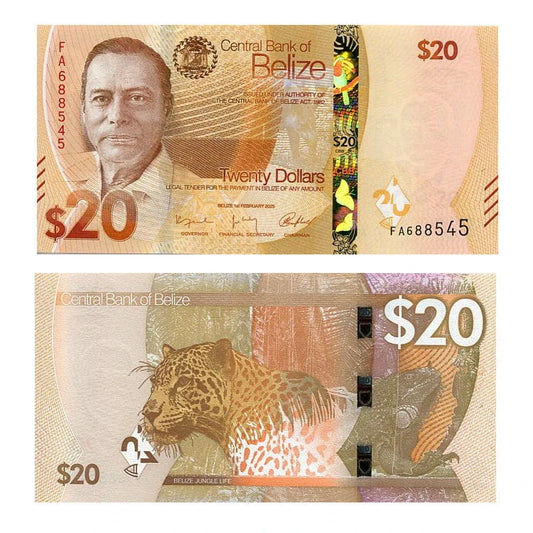 Belize 20 Dollars 2025 r. UNC