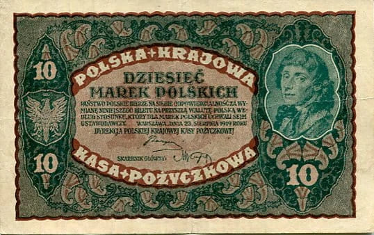 Banknot Polska 10 Marek Polskich 1919 r. EO