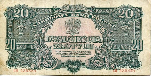 Banknot Polska 20 Złotych 1944 r. CH