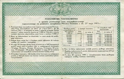 Bon oszczędnościowy 250 zł 1971 r.