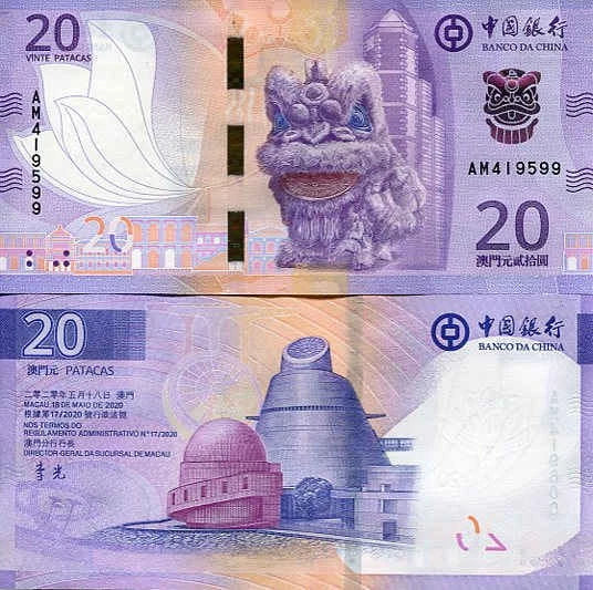 Macau 20 Patacas 2020 r. Smok UNC