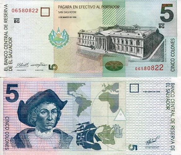 Salwador 5 Colon 1998 r. UNC