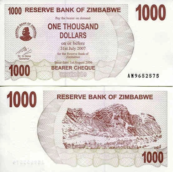 Zimbabwe 1000 Dollars 2006 r. UNC