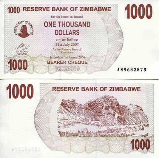 Zimbabwe 1000 Dollars 2006 r. UNC