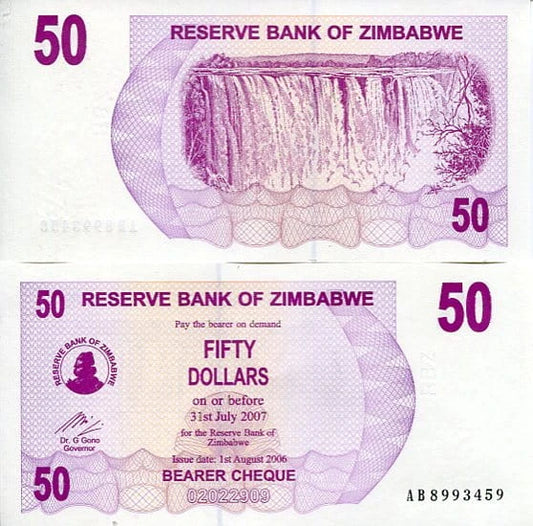Zimbabwe 50 Dollars 2006 r. UNC